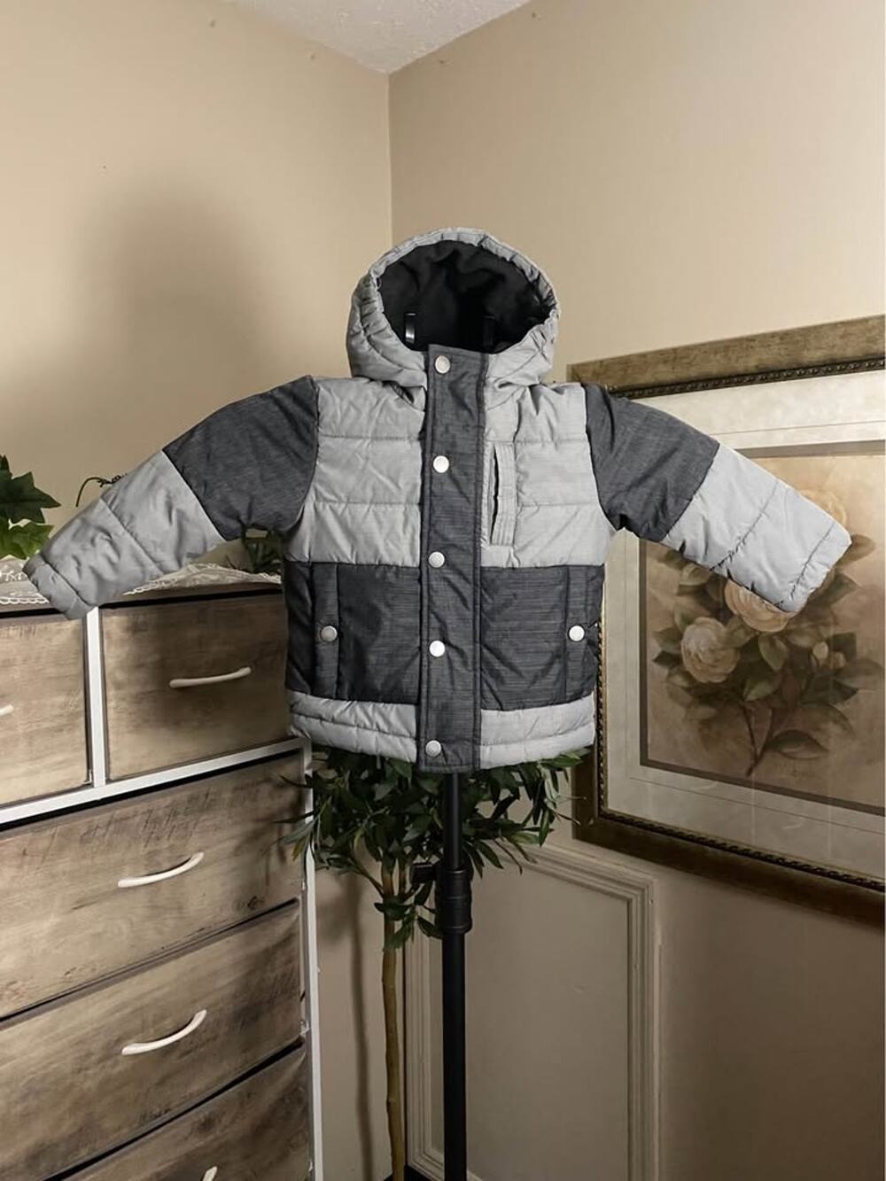 Rothschild Toddler Hooded Puffer Winter Coat – Gray & Charcoal – 18 Months